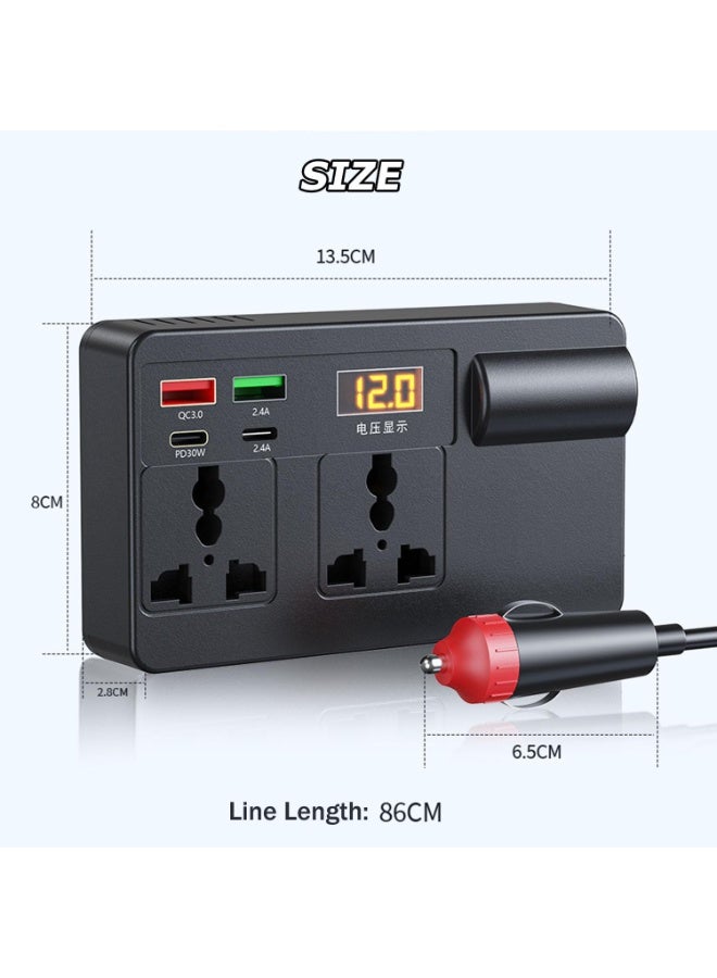 120W Car Power Inverter, DC 12/24V to 220V AC Car Inverter, Charger Adapter Car Plug Converter with Switch and Current LED Screen, Suitable for Cars/SUVs/Trucks - Image 2